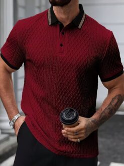 Men’s Burgundy Textured Polo Shirt