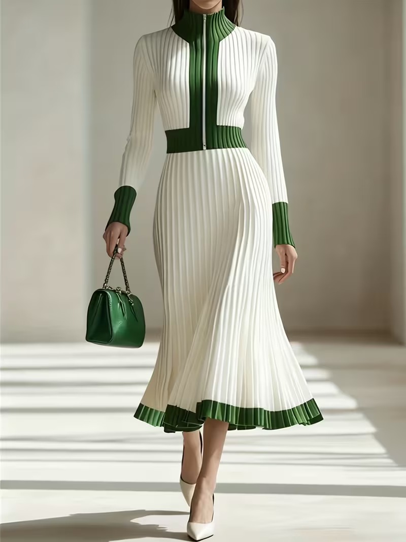 Women’s Zip-Front Knit Midi Dress
